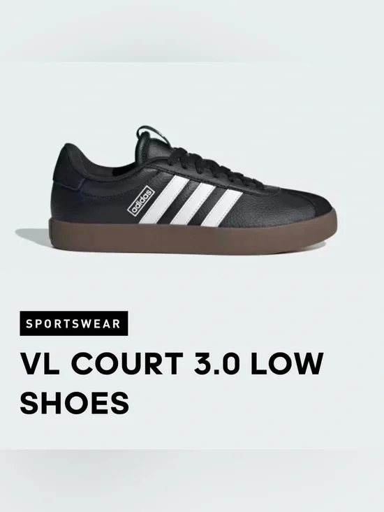 Adidas VL Court 3.0 Black Sneakers White Stripes and Brown Sole Women’s 10 - Picture 2 of 8